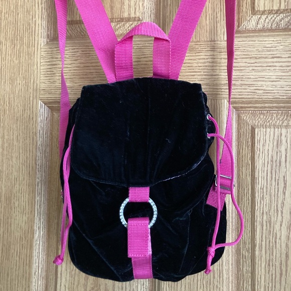 BSG Black Velvet Backpack w/ Hot Pink Straps - Picture 1 of 7